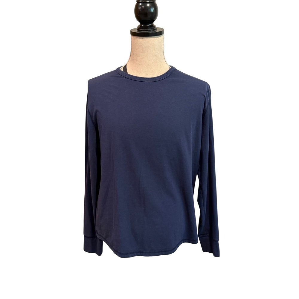 Lucky Brand Mens Navy Blue Long Sleeve Crewneck T-Shirt Size L Cotton Blend